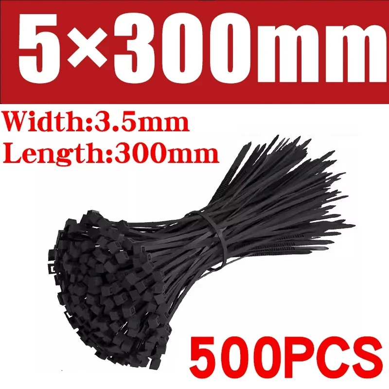 500/1000pcs selbstsicher nde Kunststoff-Nylon binder schwarze Reiß verschluss bänder Riemen Nylon-Kabelbinder-Set Befestigungs ring Schlaufe Draht wickel