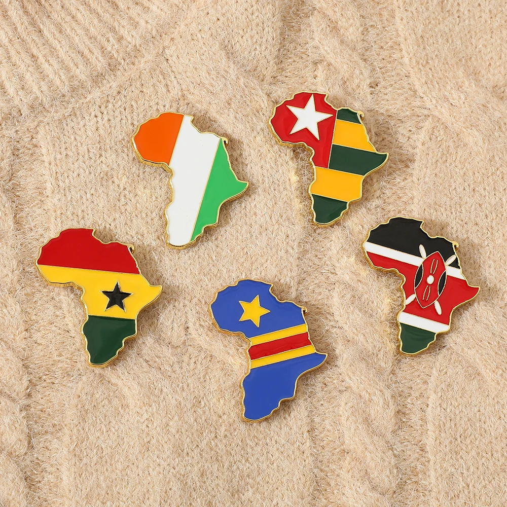 Hip-hop Africa Map Enamel Pins Brooches Ethnic Jewelry Ghana Congo Sudan Somalia Uganda Zimbabwe Zambia Liberia Map Brooch