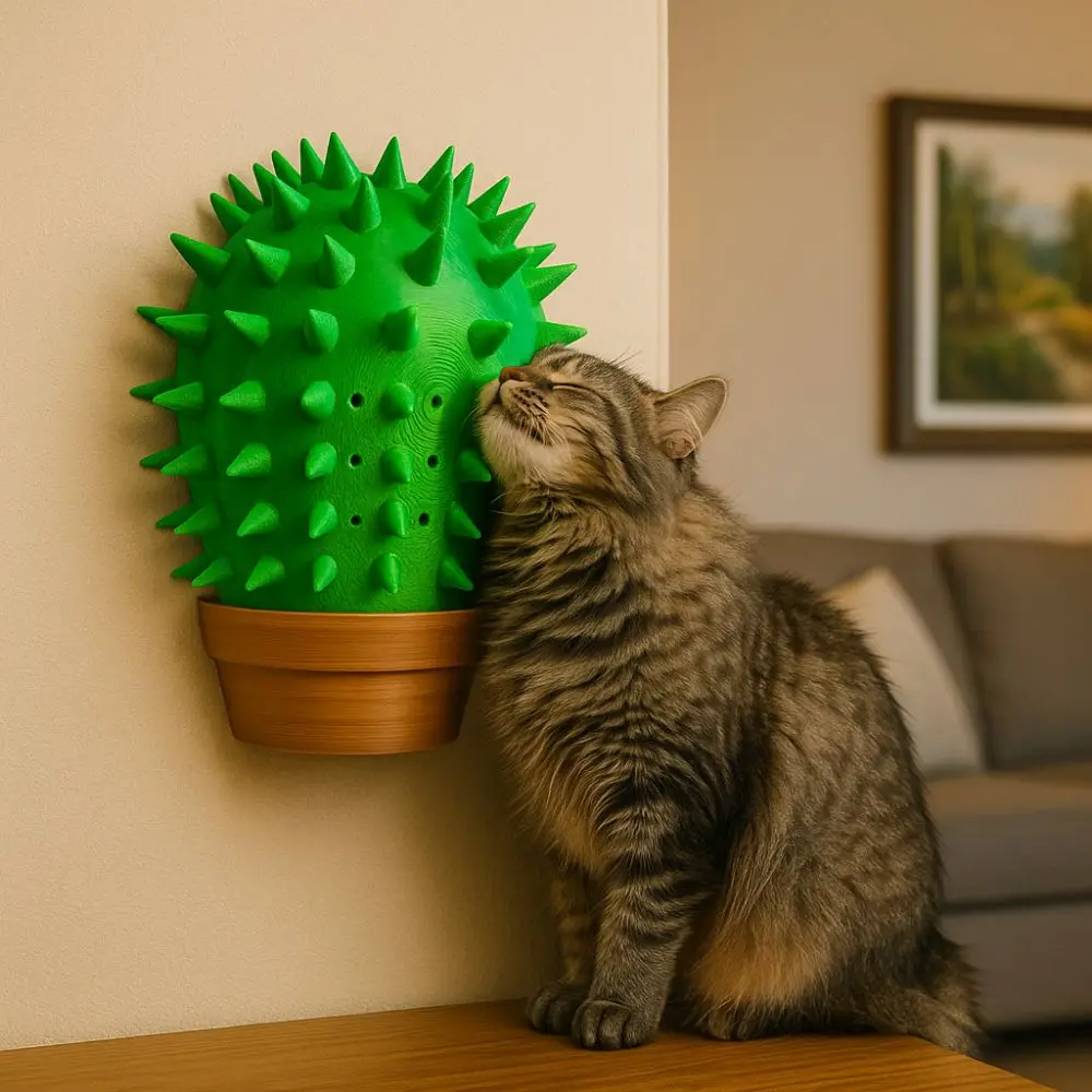 

3D Printed Cactus Cat Scratching Board Wall Mounted Self-Grooming Cat Scratch Pad Wear Resistant Cactus Hair Brush