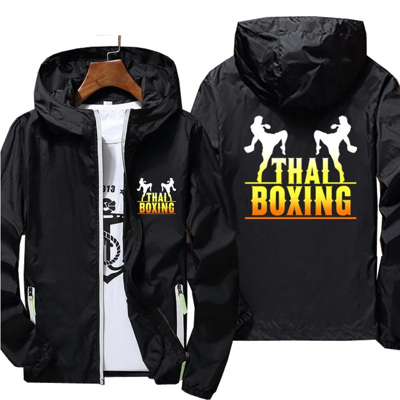 

Mens Muay Thai Boxinger Hooded Thin Reflective Sunscreen Skin Jackets Windbreaker Ultra Light Beach Coats Plus Size 7XL