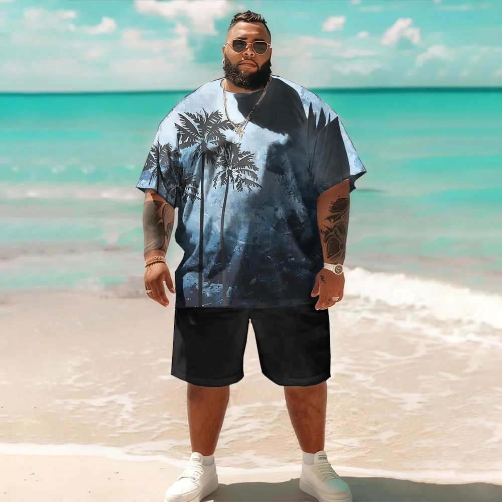 

-9xl Большой и высокий комплект с короткими рукавами больших размеров (Элемент кокосовой пальмы): Повседневный, Яркий - Прочный и легкий материал,