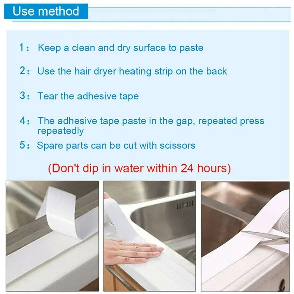 2M PVC Waterproof Tape Sink Crack Strip Kitchen Bathroom Bathtub Corner Sealing Tape Self Adhesive Sink Stove Crack Stickers