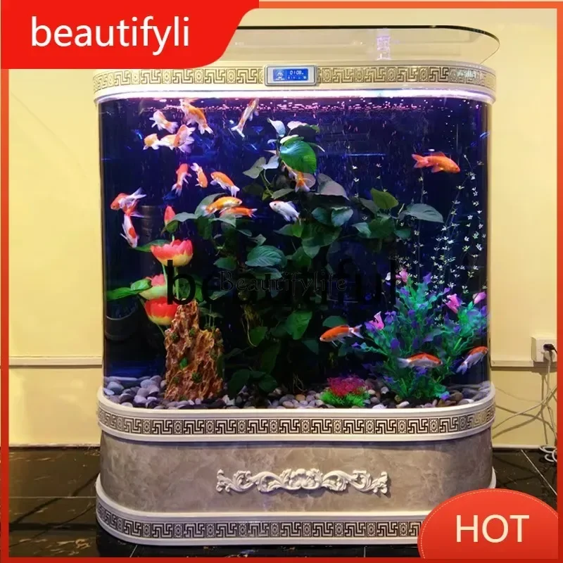 13Fish tank living room medium and large double arc independent wall water-free ecological aquarium