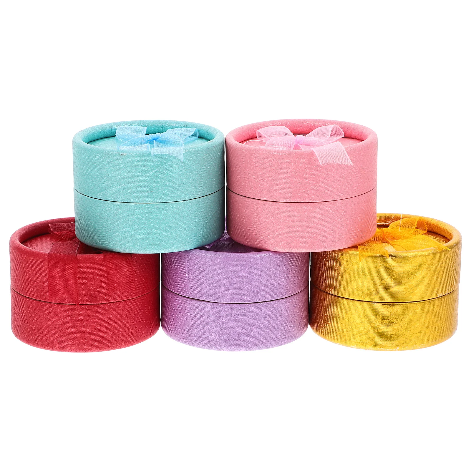 

5Pcs Round Jewelry Gift Boxes Size S Paperboard Bowknot Decor Storage Cases Organizers for Rings Earrings Ear Studs