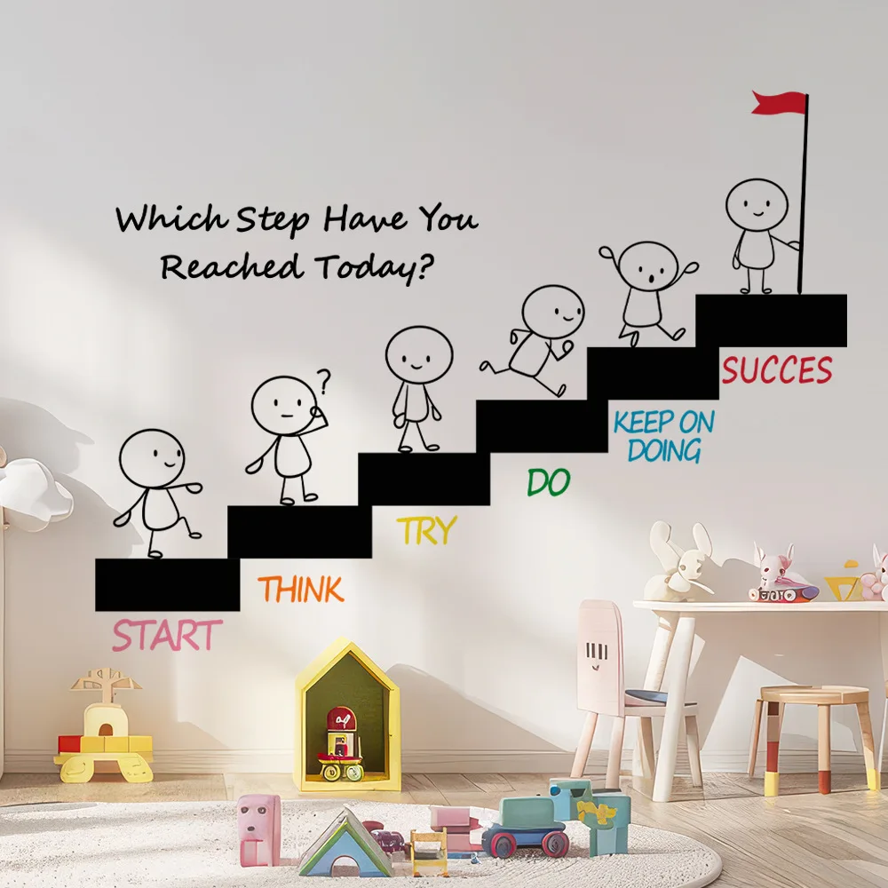 Office Decal Which Step Have You Reached Today, Motivation Quote Wall Sticker, Teamwork Quotes, School Class Rooms Quote Decor