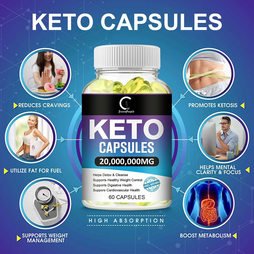 Keto Detox Capsule Fat Burner Energy and Focus Weight Management Helps Metabolism Ketone Support Slimming Tool for Men and Women