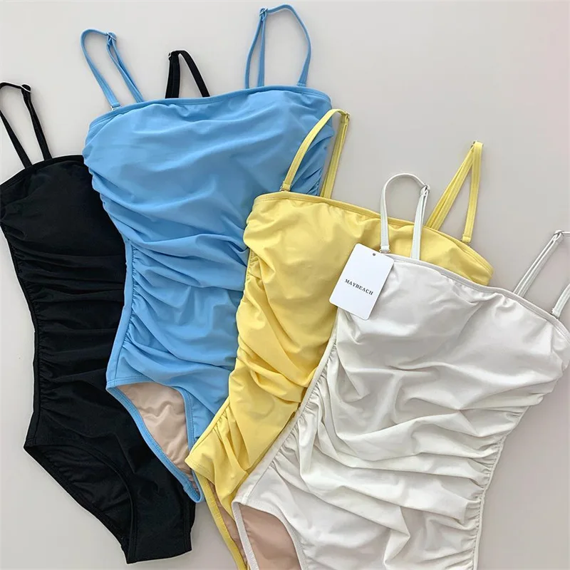 South korea New Sexy One-Piece Sling Backless Push up Triangle Slimming Belly Covering Waist Hugging White Yellow Black Blue ...