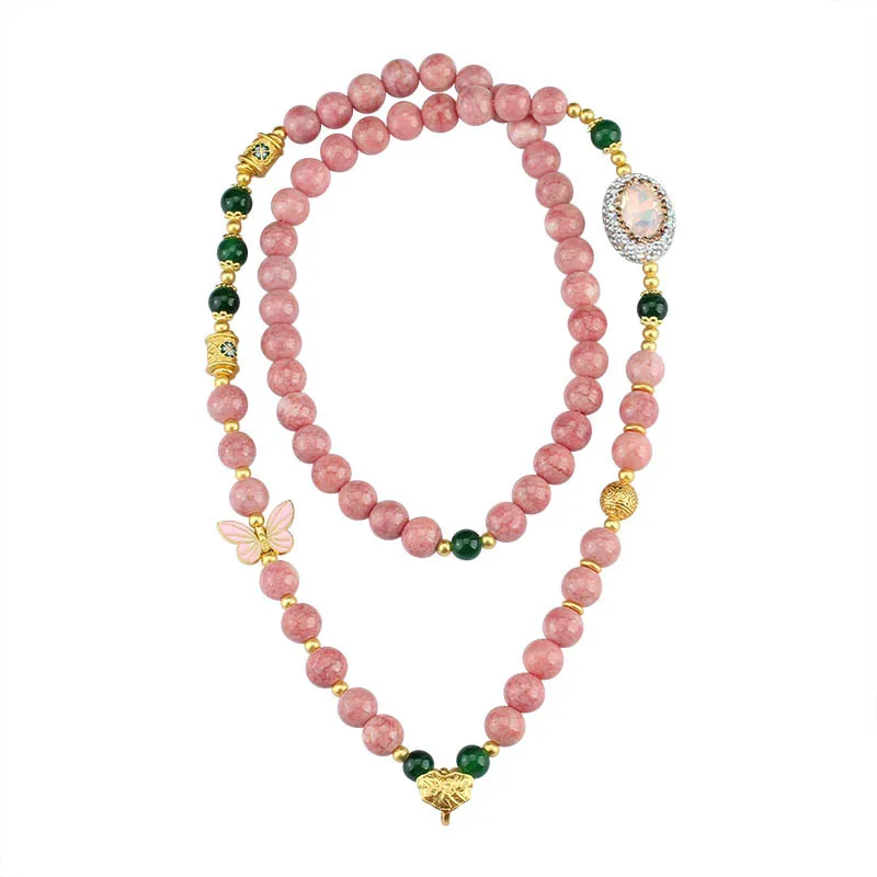 Tangka Anhänger Glas Imitation Amethyst Rosa Perle Frauen Mode Universal Haken Kette Halsketten Schmuck – Detail 5