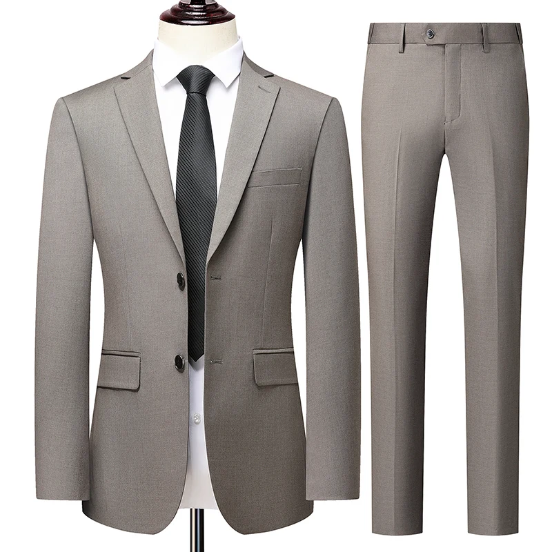 High-Quality Men's Fashionable All-Match Trendy Wedding Banquet British Style Business Casual Slightly Elastic Two-Piece Set