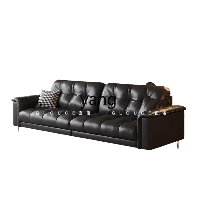 

LMM leather sofa living room black retro first layer cowhide modern sofa down