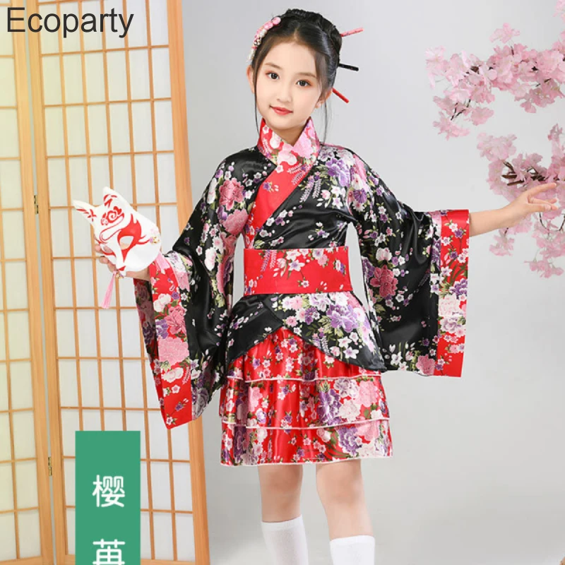 New Children Kimono Fashion Japanese Style Peacock Yukata Lolita Dress For Girls Kids Japan Haori Costume Asian Clothes