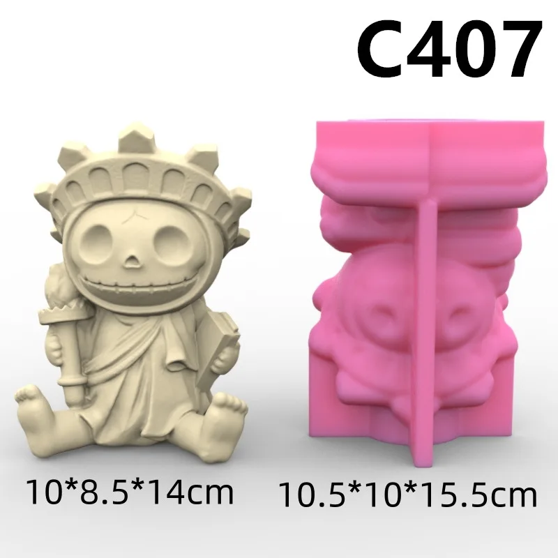 C407 Statue of Liberty Skull Vase Flower Pot Pen Holder Silicone Mold Gypsum form Scented Stone Ornaments Homemade Handicraft