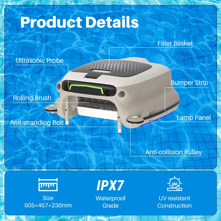 Pool Surface Cleaner Robot Automatic Pool Skimmer Cleaner Solar Powered Cordless Pool Vacuum Cleaner