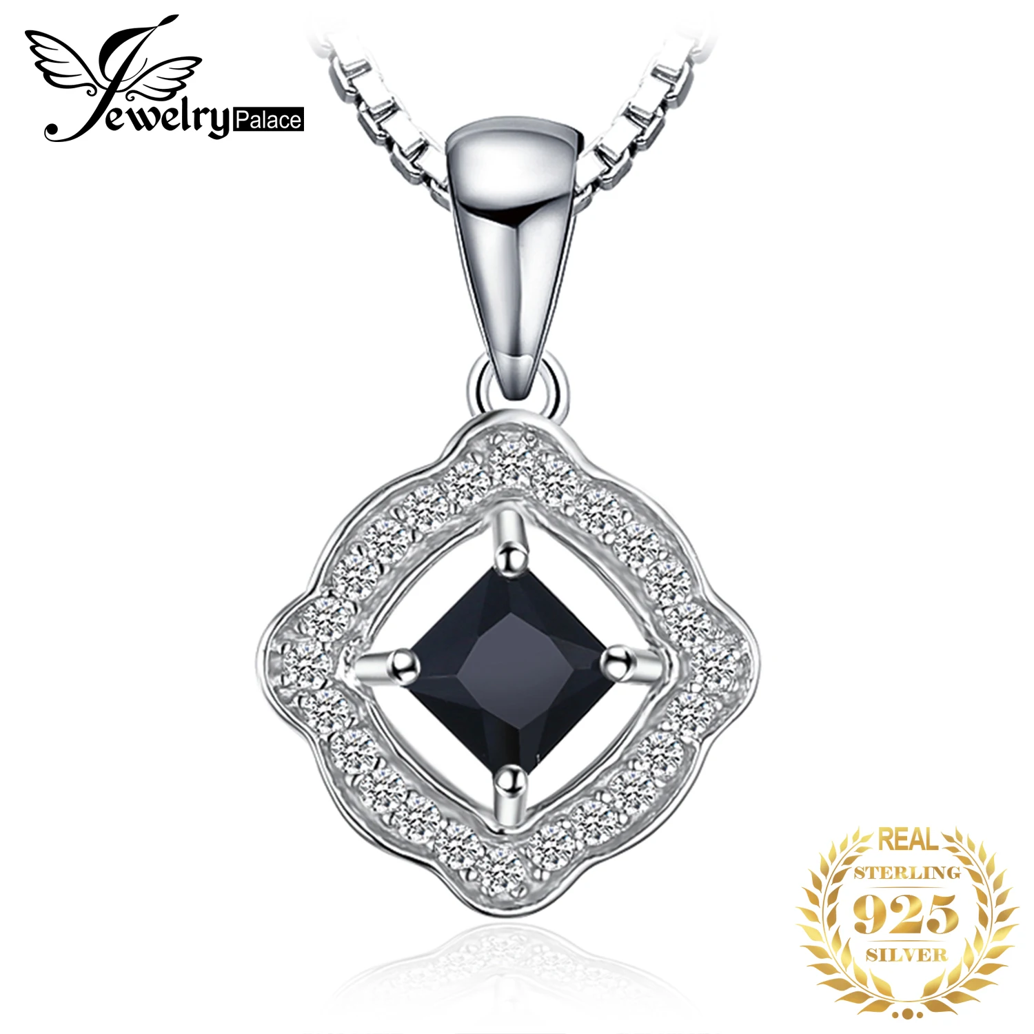 JewelryPalace Natural Black Spinel 925 Sterling Silver Pendant Necklace for Woman Girl Fashion Fine Jewelry Trendy Gift No Chain