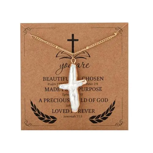 2024 New Retro Trend Cross Necklace for Women Fashion Classic Natural Freshwater Pearl Necklace Girls Jewelry Gift