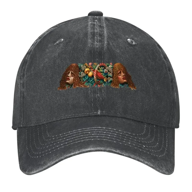 's Roman Mosaic Pompeii Tragic Mask Baseball Cap - Greek/Roman Theater Inspired with Fruits, Flowers & Laurel Wreath Design, PVC
