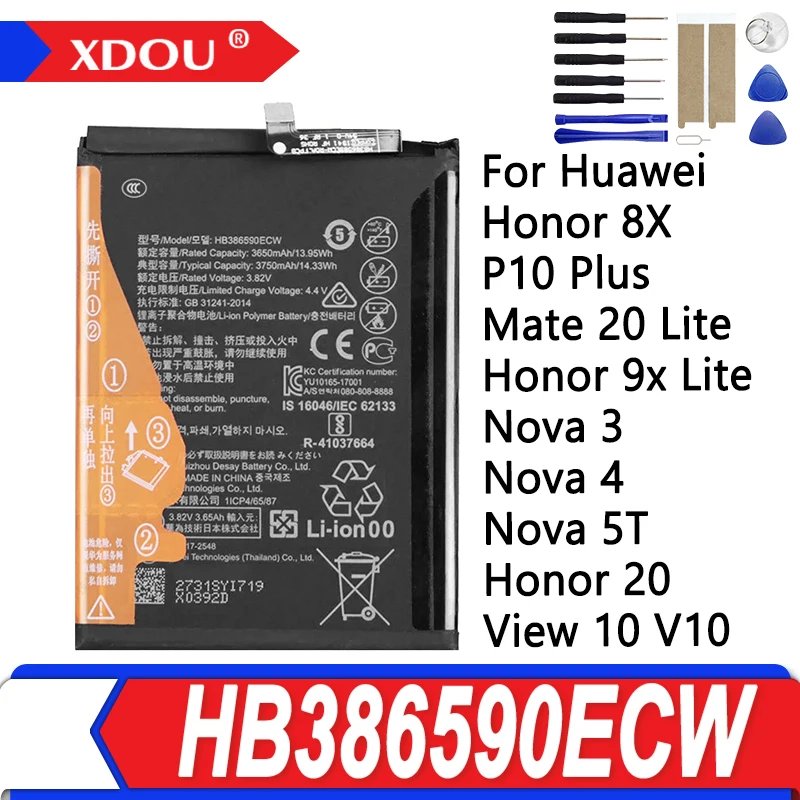 NEW HB386590ECW Powerful Battery For Huawei P10 Plus Honor 8X 9X Lite 20 Play View 10 Mate 20 Lite Nova 3 4 5T Phone Bateria