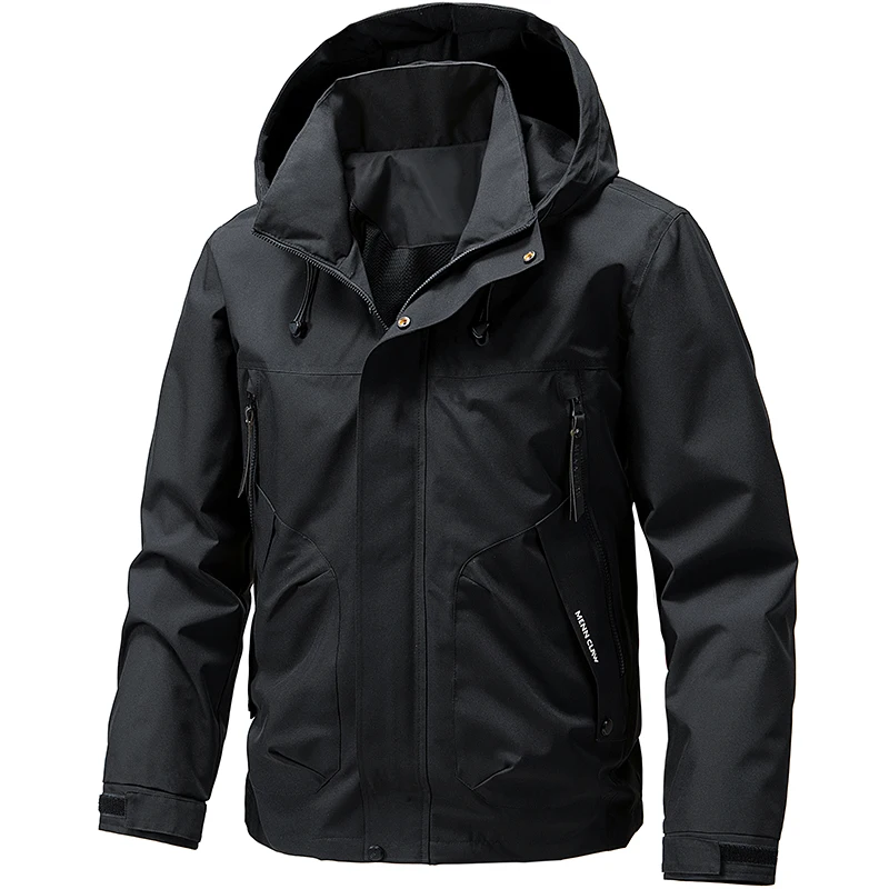 

Outdoor Hooded Windproof Hiking Jacket for Men Solid Color Camping Coats Fashion Trend Comfortable Male Clothes 2025 Spring New