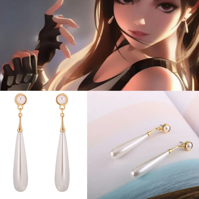 Game Accessories Tifa Lockhart Earrings Women Girl Cosplay Drop Earring Imitation Pearl Ear Clip Jewelry Ear Studs Gift