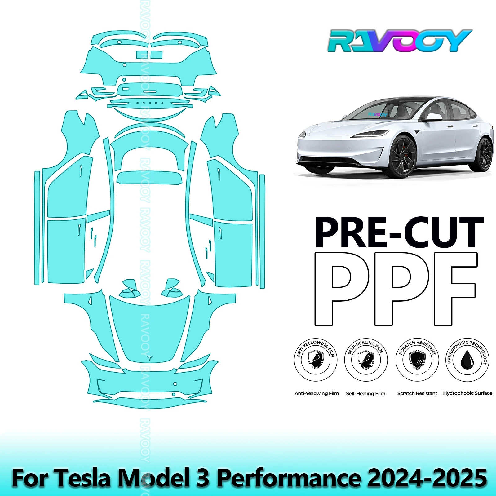 

Для Tesla Model 3 Performance 2024-2025 предварительно вырезанная защитная пленка для краски, полная автомобильная защита от царапин, внешние прозрачные фары из ТПУ PPF