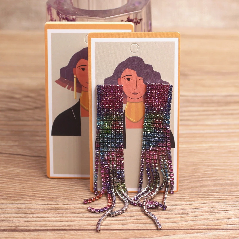50Pcs 5x9cm White Paper Print Girl Pattern Earring Card Glasses /Brown Face Girl People Jewelry Display Packaging Cards Tags