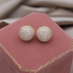 2023 gold plated Korean new fashion jewelry exquisite close-set zircon round earring simple women's daily work accessories