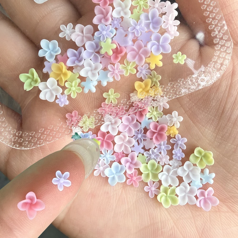 50pcs Mixed 5mm 3D Resin Flower Nail Charms Bulk Cute Mini Pastel Five Petal Nail Art Decoration DIY Spring Manicure Accessories
