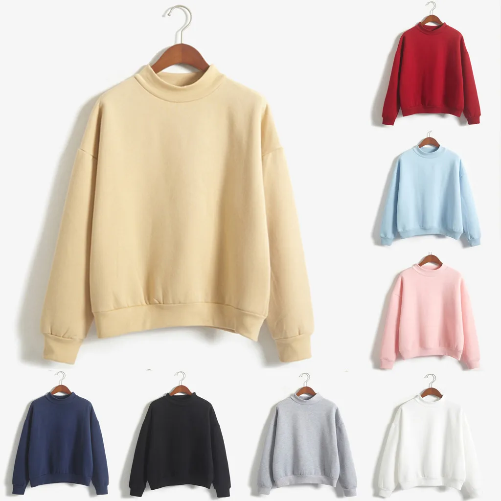 Autumn Winter Woman Sweatshirts Sweet Korean O-neck Knitted Pullovers Thick Candy Color Loose Hoodies Solid Womens Clothing