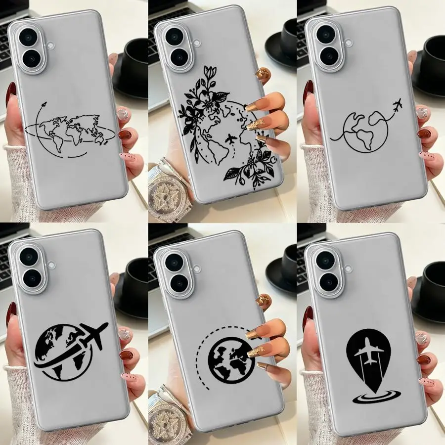 Phone Cover Case for Samsung Galaxy A56 A27 A34 A35 A33 A52 A52 A57 A14 A16 A26 A36 A13 A54 A15 A55 A23 Simple Map Plane 