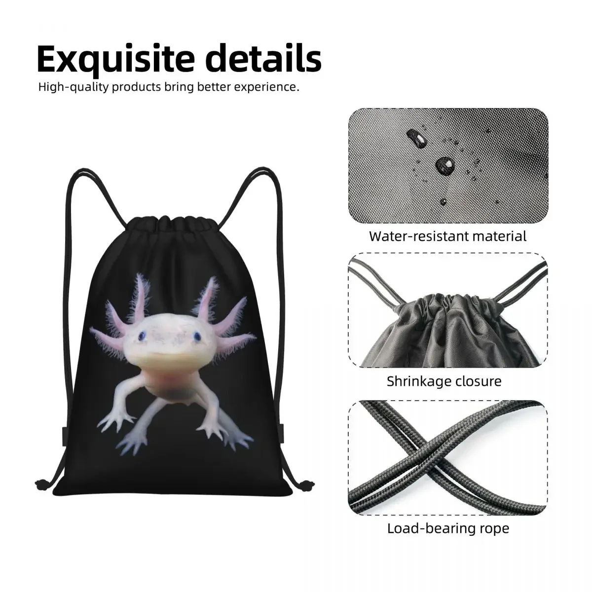 Saco de cordão Axolotl bonito personalizado para homens e mulheres, salamandra leve, mochila de armazenamento Animal Sports Gym