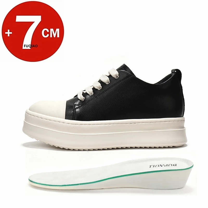 

Brand Luxury Designer High Quality Causal Elevator Men Shoes Classic Black Genune Leather 7CM Height Increase Women Sneakers