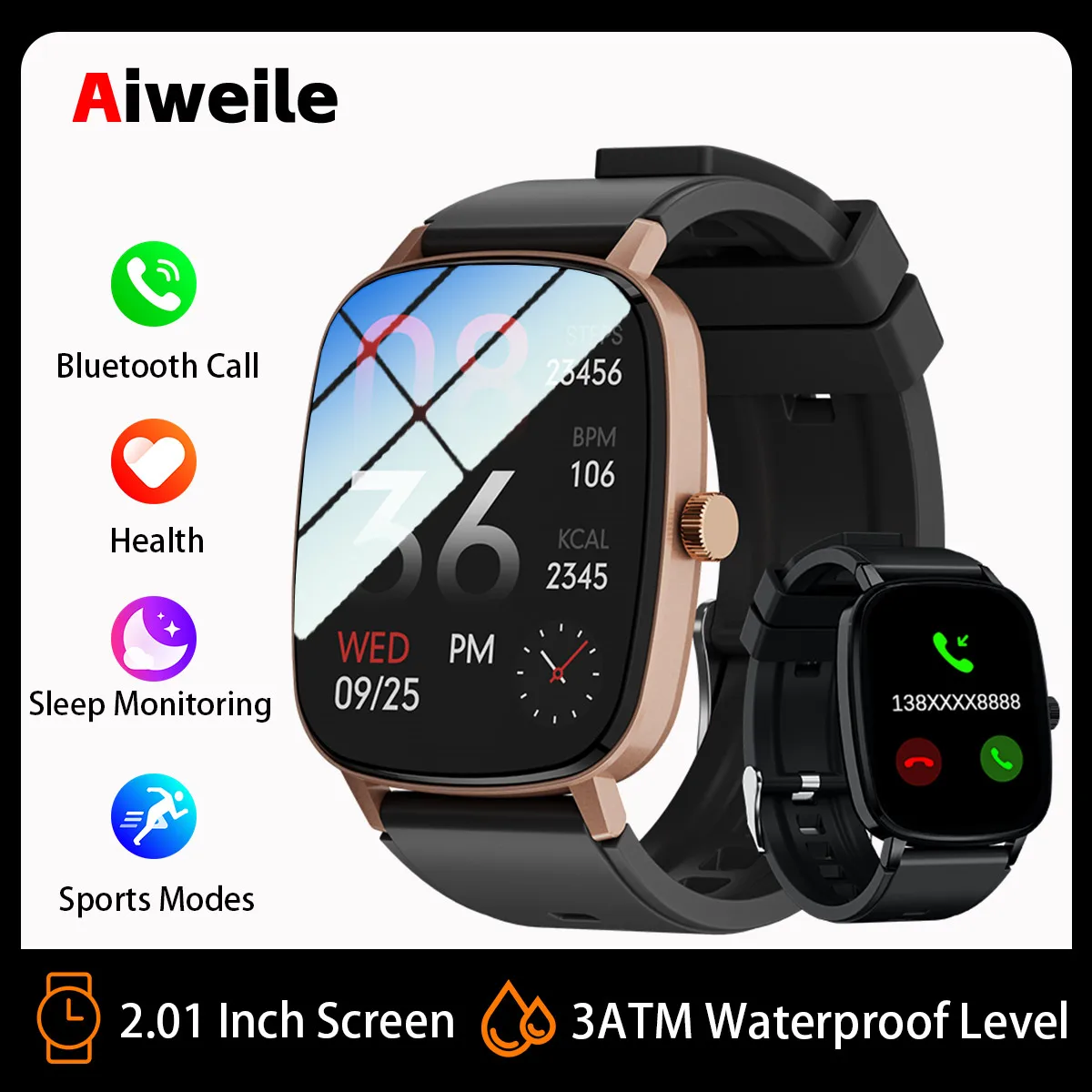 Aiweile AW63 Смарт-часы для мужчин с экраном 2,01 дюйма Smarthwhatch 2024, фитнес-браслет, спортивный беспроводной Bluetooth-вызов, новый подарок PK LT10