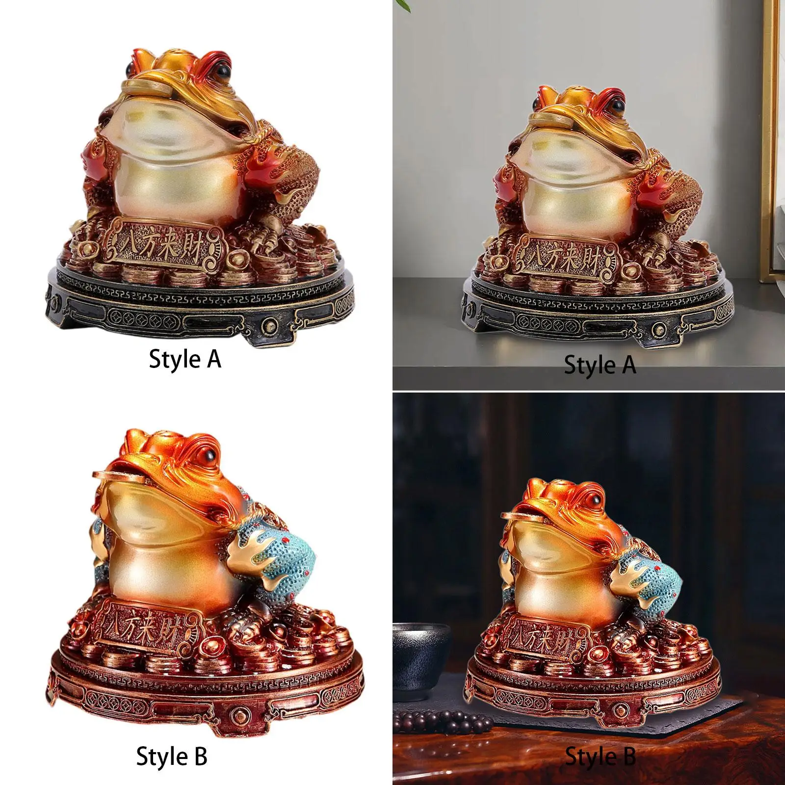 Traditional Chinese Lucky Money Frog Statue Handcrafted Table Ornament Desk Decoration for Side Table Collection Lightweight