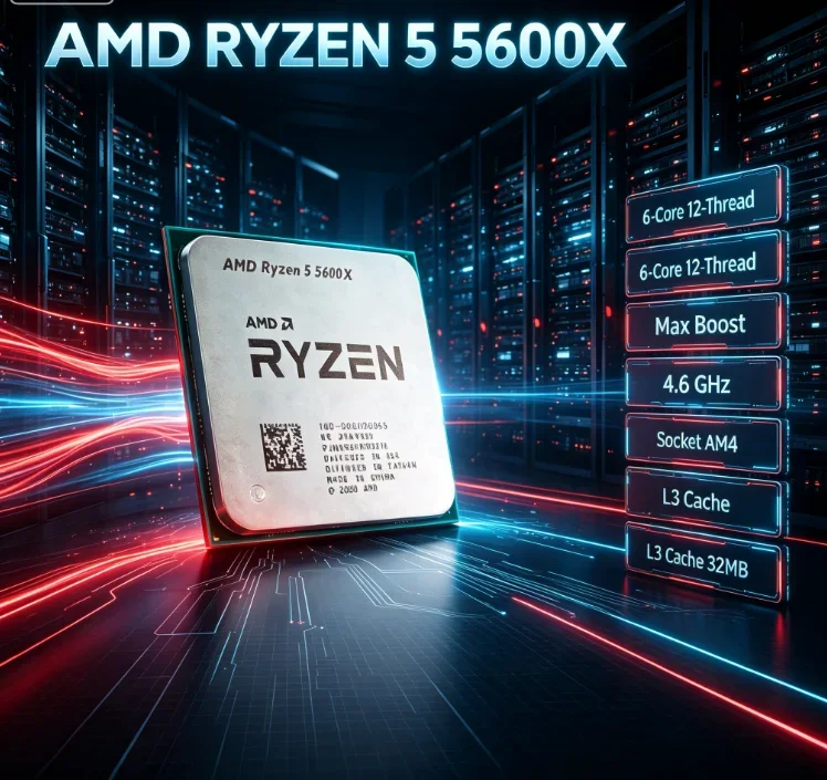 Processeur de bureau AMD Ryzen 5 5600X 6 cœurs 12 threads 4,6 GHz débloqué, socket AM4, CPU de jeu sans emballage
