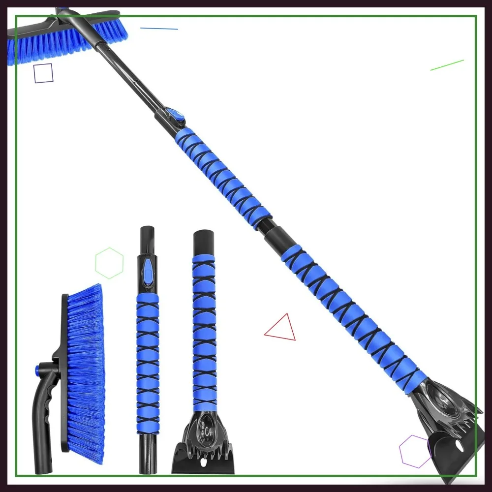 

51-дюймовая выдвижная щетка для снега со скребком для льда для грузовиков, внедорожников, автомобилей, сверхмощная пенопластовая ручка, синяя