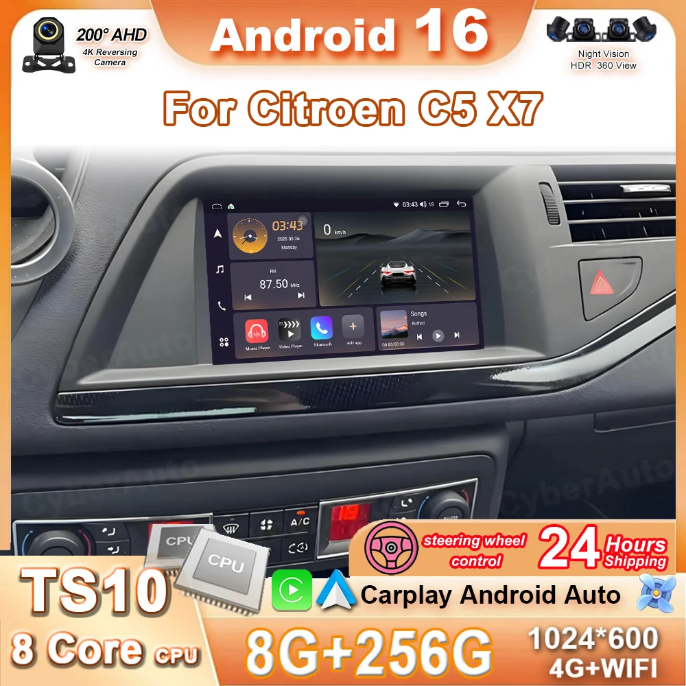 Car Radio Carplay Android Auto For Citroen C5 X7 Multimedia Video Player touch screen Navigation GPS Auto stereo 4G+WIFI No 2DIN