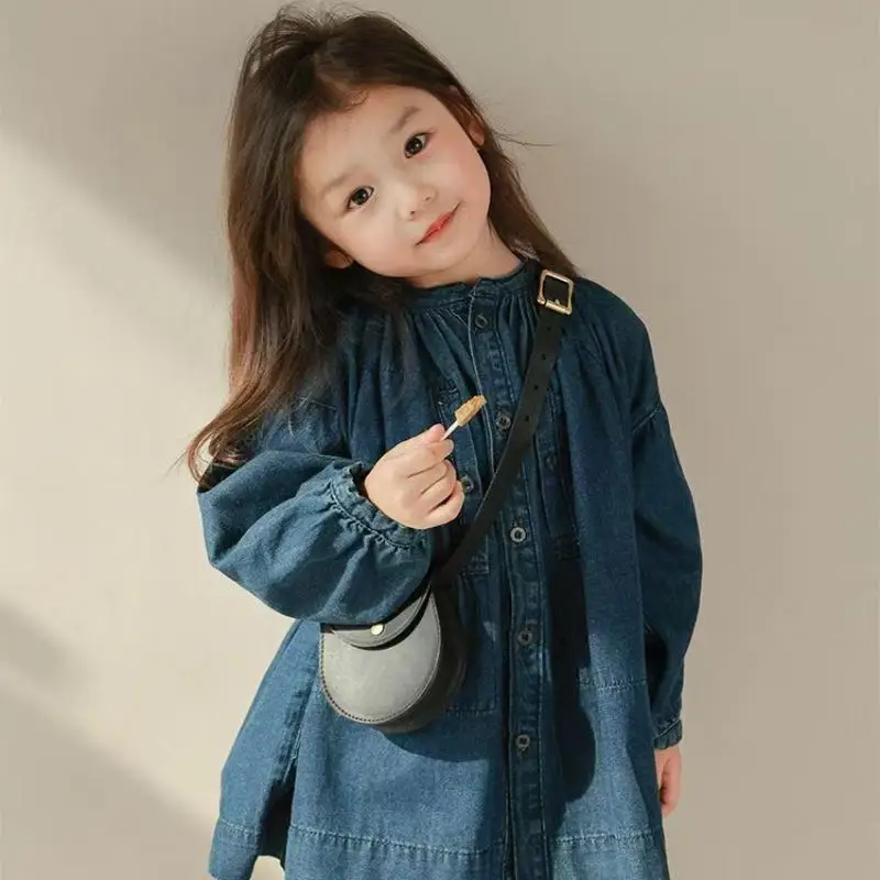 

Girls' Denim Shirt Dress Spring and Autumn New Children's Long Sleeved Casual Top Cute and Trendy Baby Girl Shirt