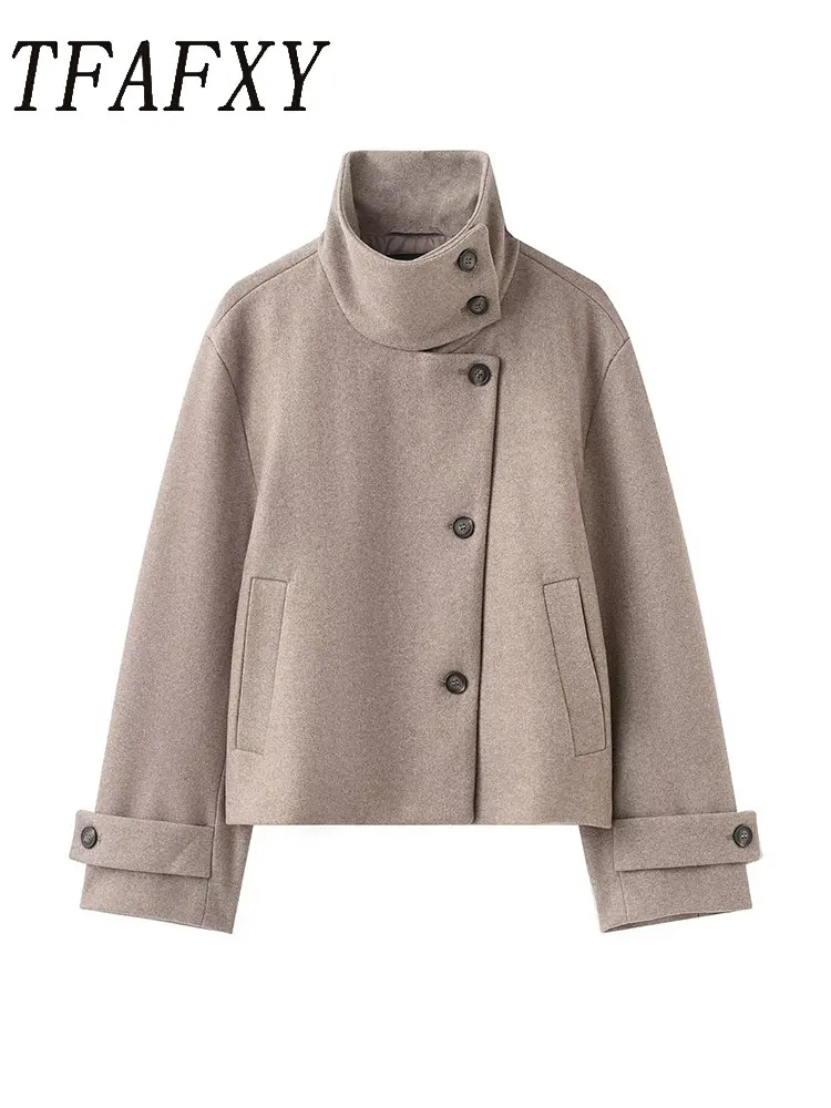 

TFAFXY женская осенне-зимняя новая куртка женская однобортная с воротником-стойкой свободное женское пальто офисная женская уличная короткая верхняя одежда топы