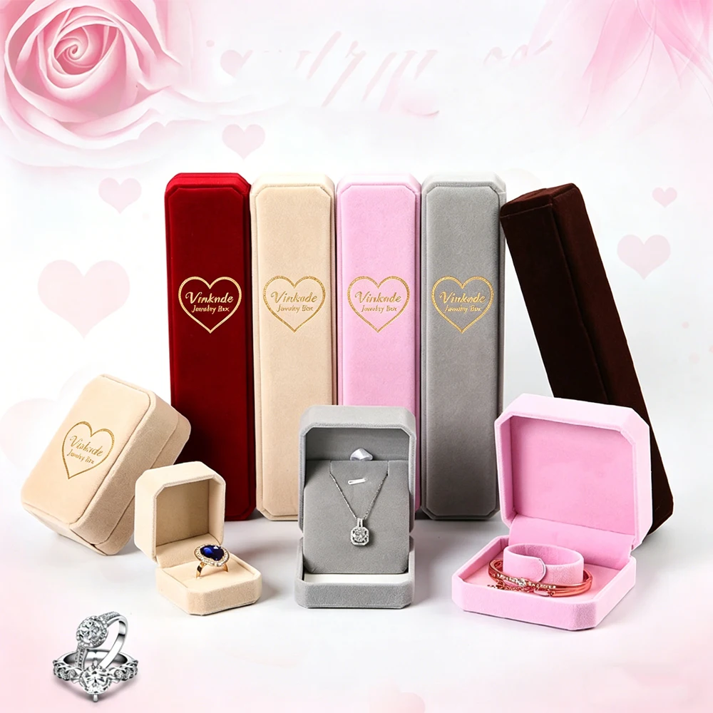 

10Pcs Custom Logo Large Velvet Jewelry Box Jewelry Pendant Rings Necklace Bracelet Earrings Packaging Boxes Wedding Gift Case