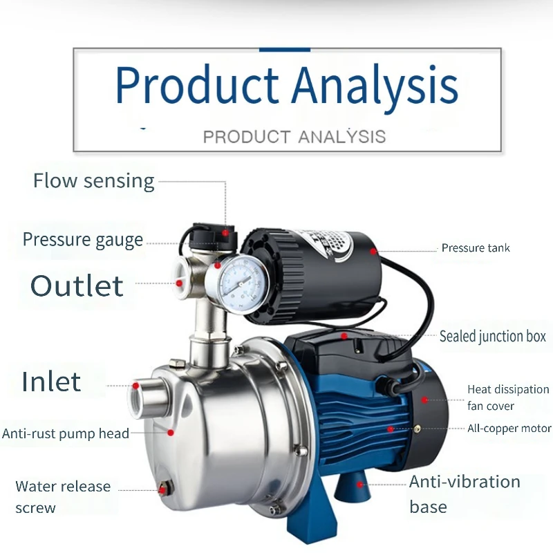 304 Stainless Steel Fully Automatic Intelligent Self-suction Pump Household Small Jet Pump Constant Booster Pressure Boosting