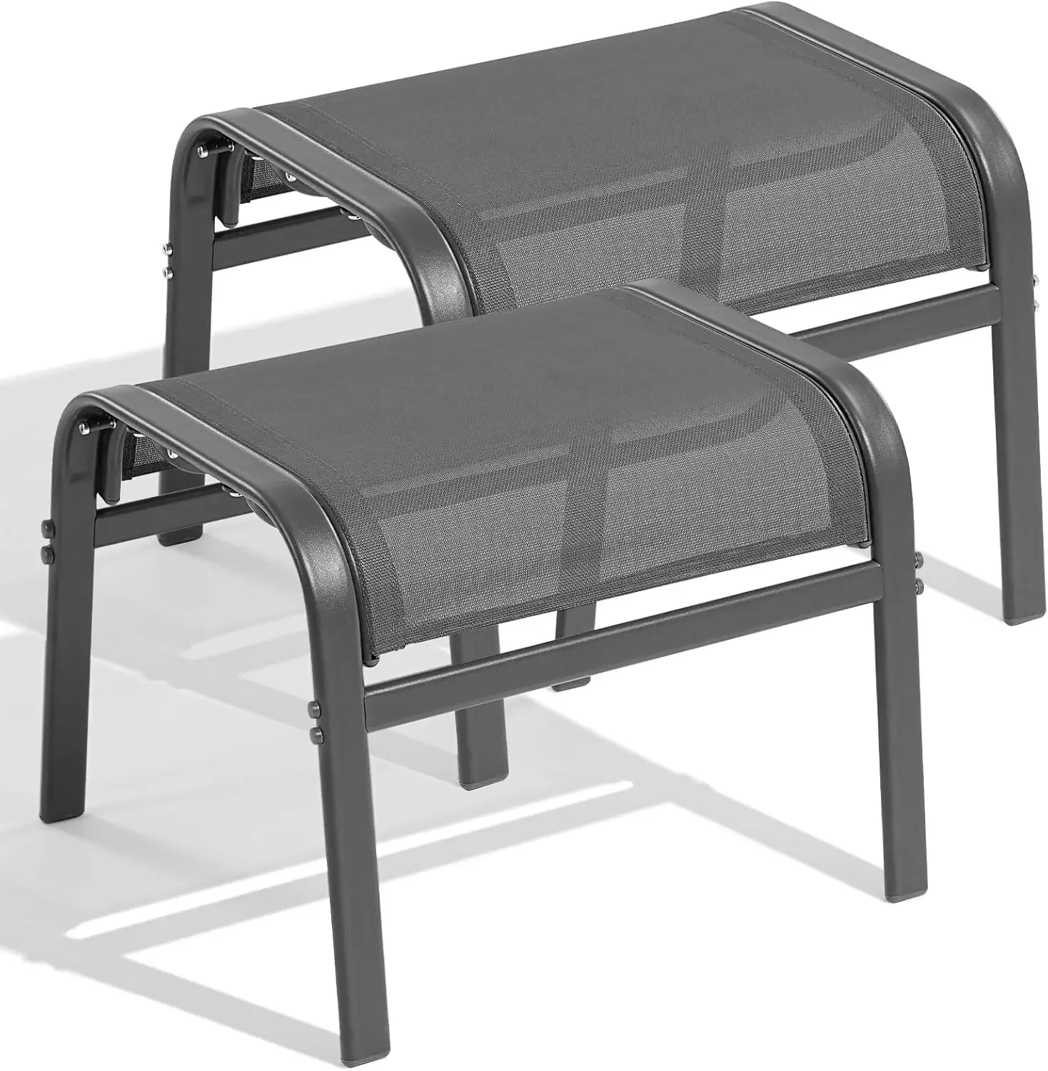 Outdoor Ottoman Set of 2, All Weather Foot Stool with Supportive Textliene and Metal Frame, Stackable Oversized Foot Rest