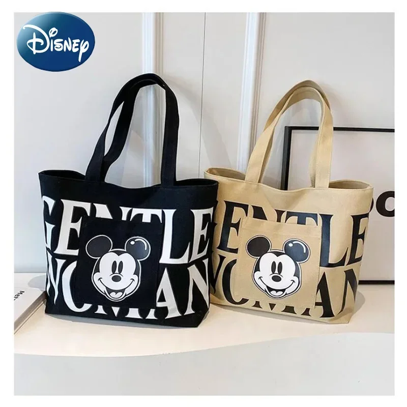 

Disney New Mickey Large Capacity Letter Canvas Bag Women's Mickey Fashion Shoulder Tote Bag Outing Handbag
