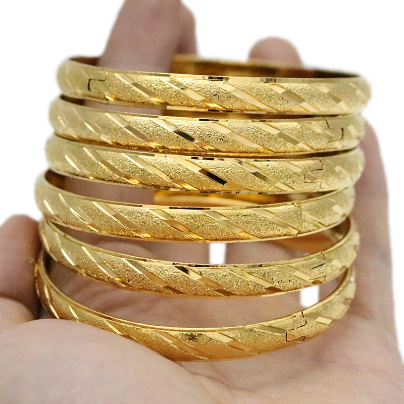 6Pcs/Lot Dubai Gold Bangles for Women Men 24k Color Ethiopian Bracelets African Jewelry Saudi Arabic Wedding Bride Gift