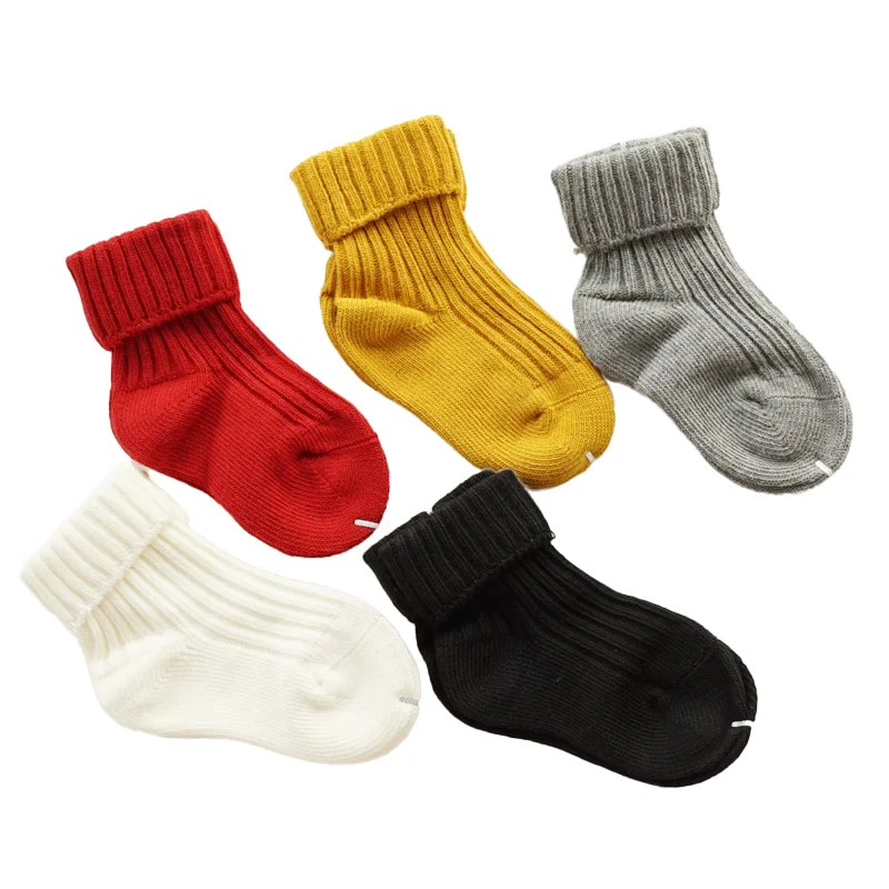 1 Pair Fall Winter Kids 0-8 Years Essential Chunky Ribbed Loose Top Cuffed Socks Children Girls Boys Thick Heavy Knit Socks