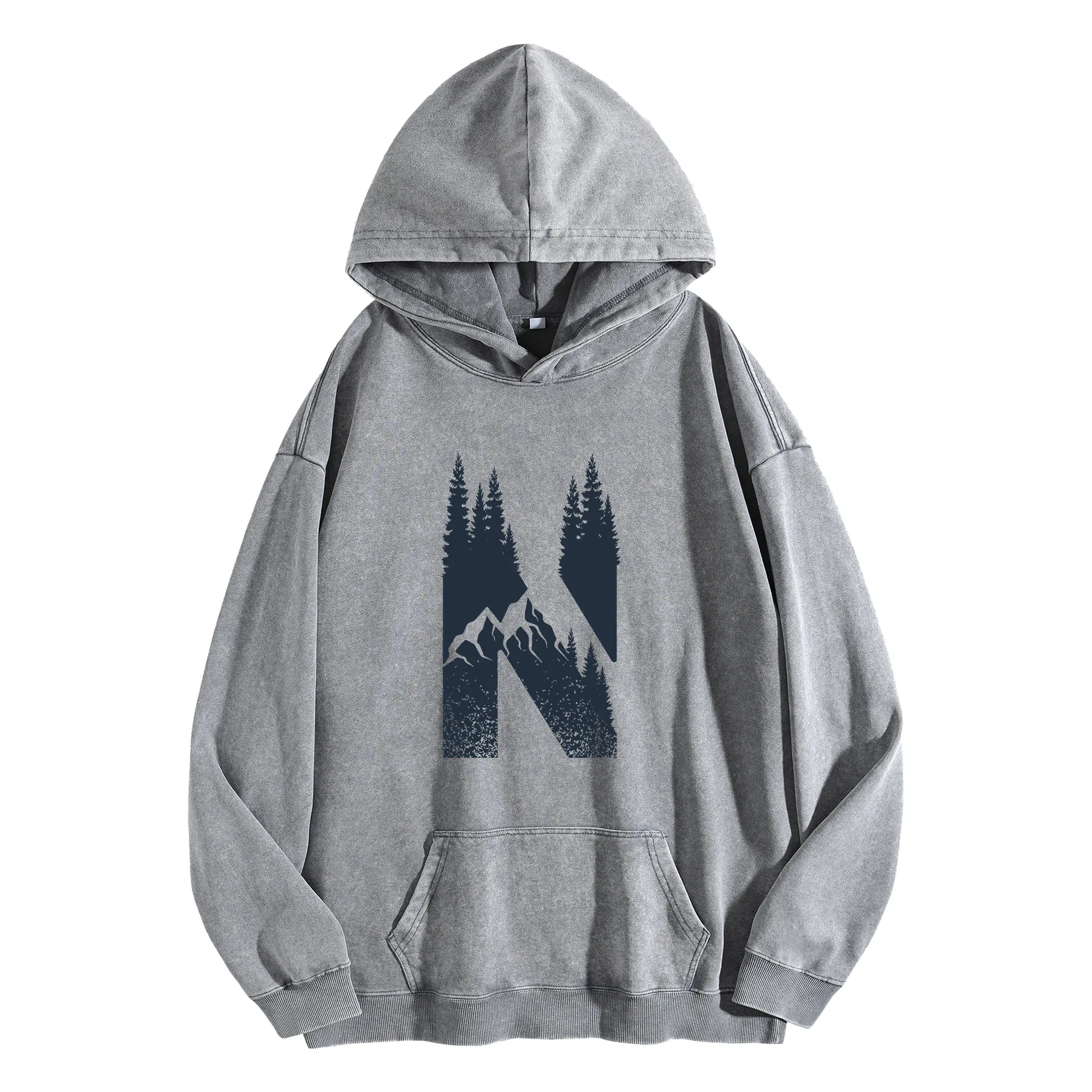 سترة بغطاء للرأس كلاسيكية مغسولة 400 جرام من Forest N للجنسين كبيرة الحجم ملابس الشارع مجموعة الخريف/الشتاء