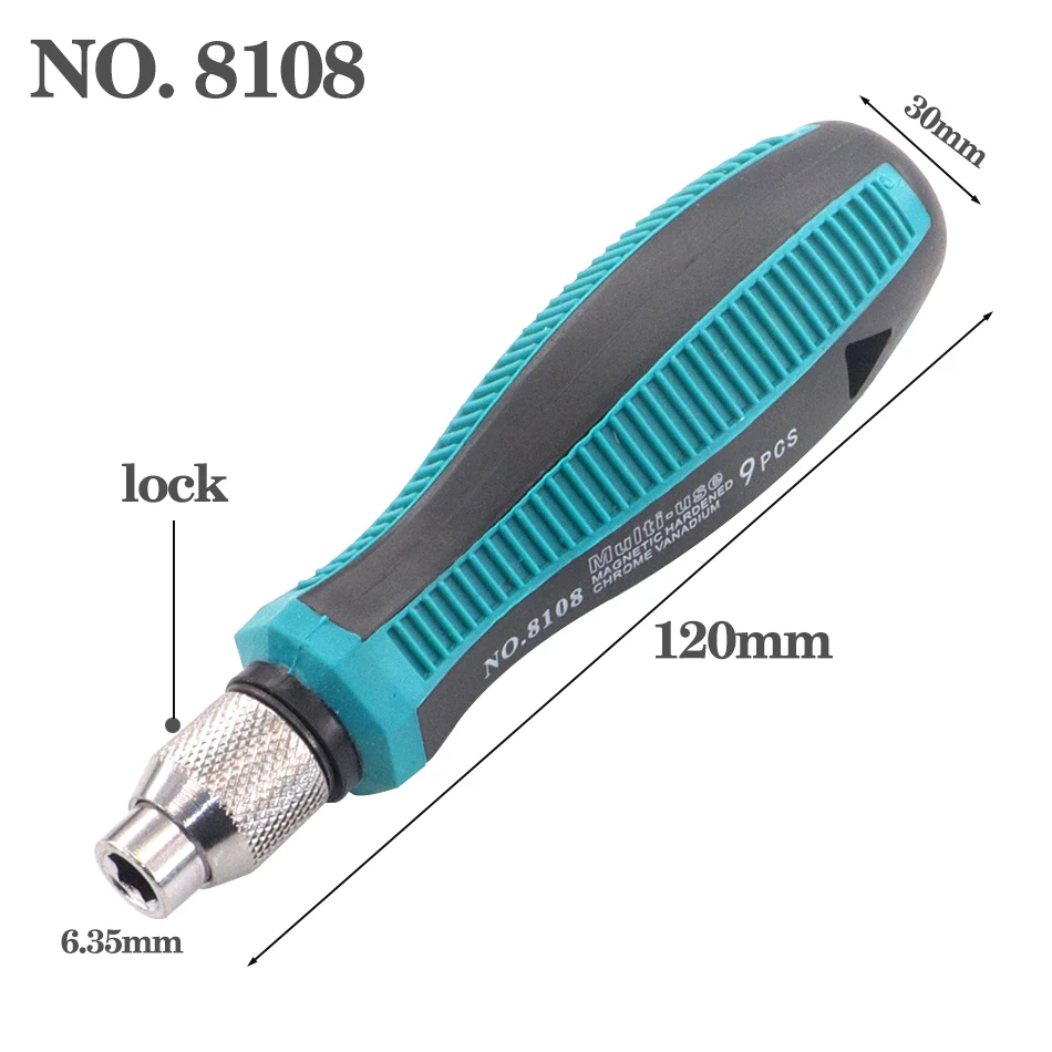 6.35mm screwdriver handle 9907 ratchet screwdriver 8108 driver/wrench head set handle hexagonal socket handle