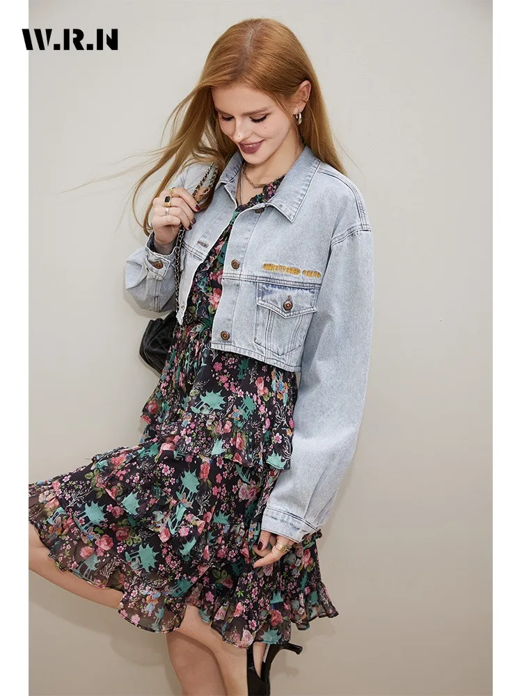 2025 Spring Causal Sexy Long Sleeve V-neck Mini Dresses Women's Floral Printting Chic High Waist Lace-up A-Line Hotsweet Dress