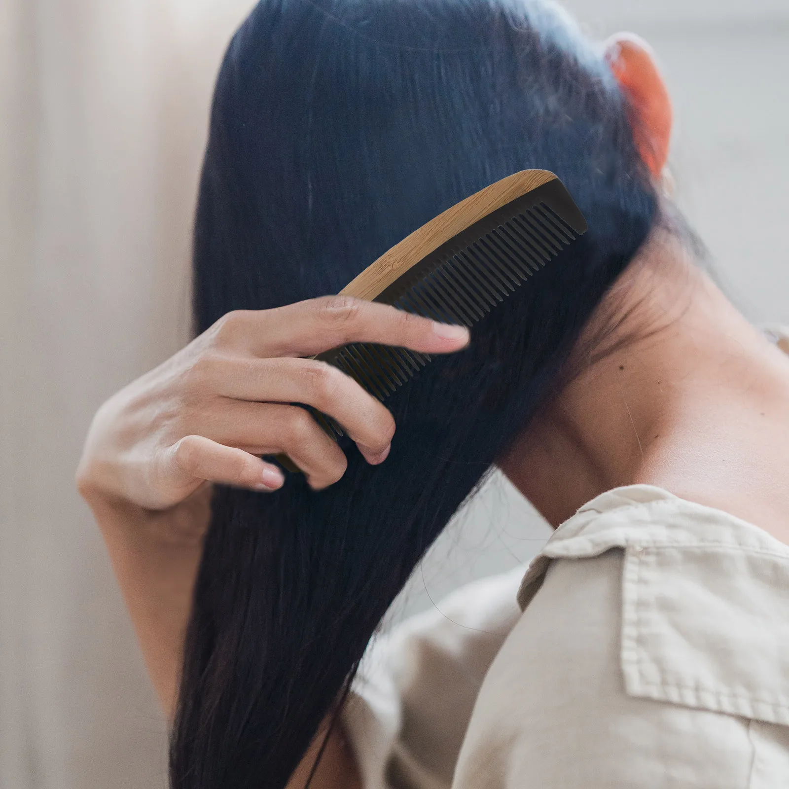 

Elegant Wood Hair Comb for Women Portable Flat Comb Fine Teeth Bamboo Material Anti Static Daily Use Styling Tool