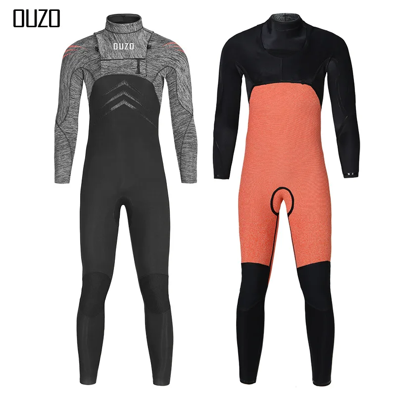 

Hot Models Ouzo 5/3mm Diving Suit Men'S One-Piece Long-Sleeved Snorkeling Surfing Suit Super Elastic Thickened Swimming Suit