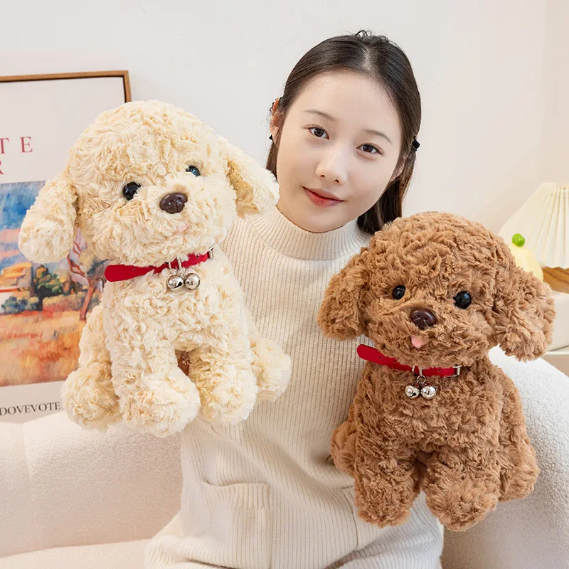 

Super Cute Bell Teddy Dog Plush Toy 25/35/45cm Brown Beige Pet Dog Plush Doll Stuffed Animal Doll Kid Birthday Gift